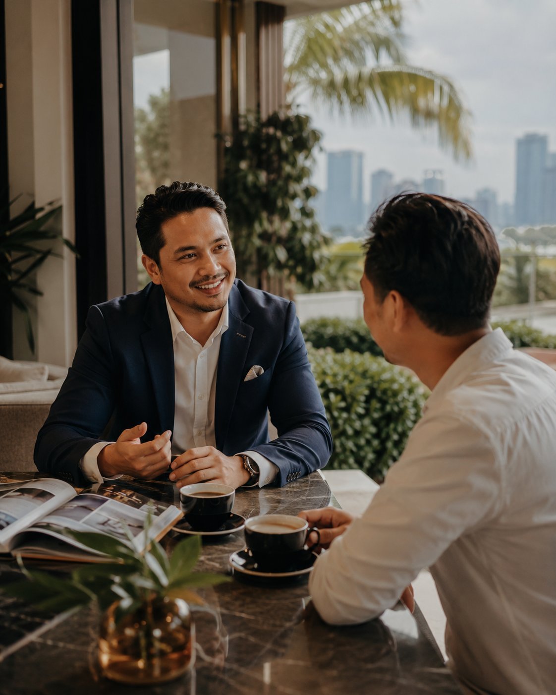 A relaxed property consultation over coffee